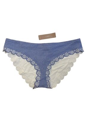 NWT J.Crew Scalloped Gingham Bikini Bottom Small Blue White